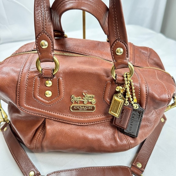 Coach Brown/Rust Leather Satchel/Shoulder Bag with Gold Accents (3 Hang Tags) - Picture 1 of 15